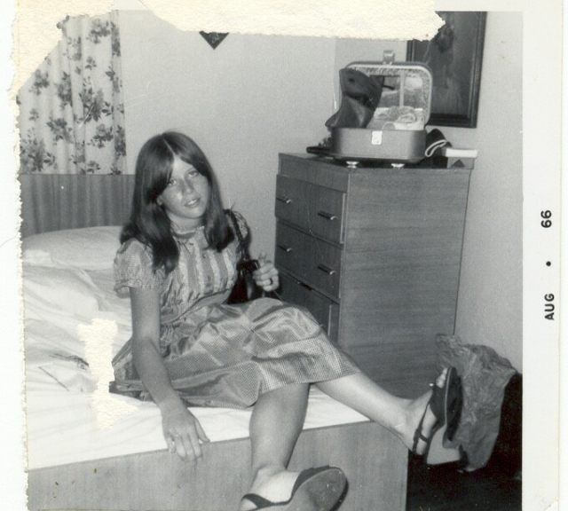 13 Year old Sally Taylor practices being a granny, at Tinas Grandparents home in New Mexico