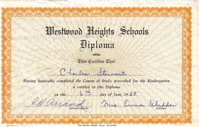 My FIRST Diploma - Beckwith Elementary School - Flint, Mi. - June 6, 1958  
 
