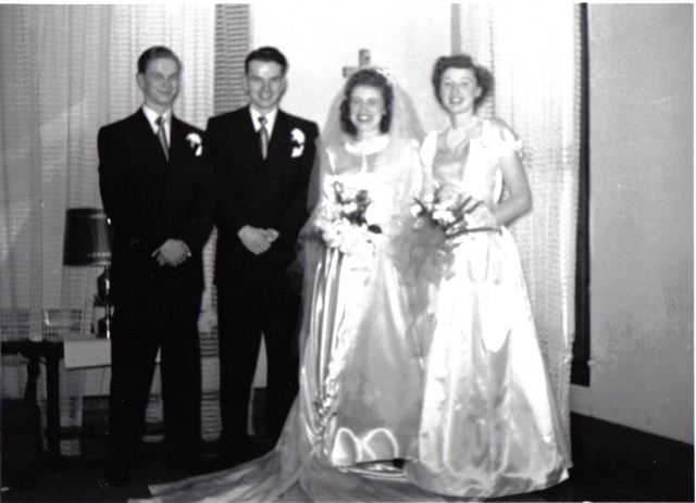 My parents on their wedding day, February 4, 1950. Left to right Uncle Dick(Dads brother), Dad, Mom, Aunt Helen(Moms Sister)